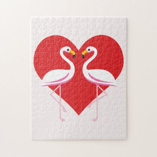 Cute White roze flamingos met rood hart Legpuzzel (Verticaal)