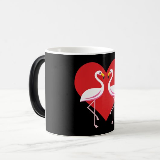 Cute White roze flamingos met rood hart Magische Mok (Voorkant links)