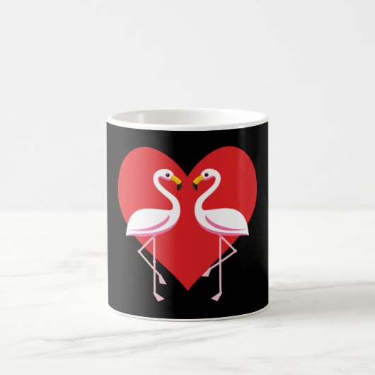 Cute White roze flamingos met rood hart Magische Mok (Center)