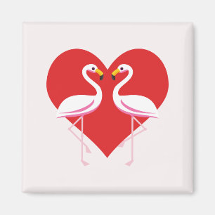 Cute White roze flamingos met rood hart Magneet