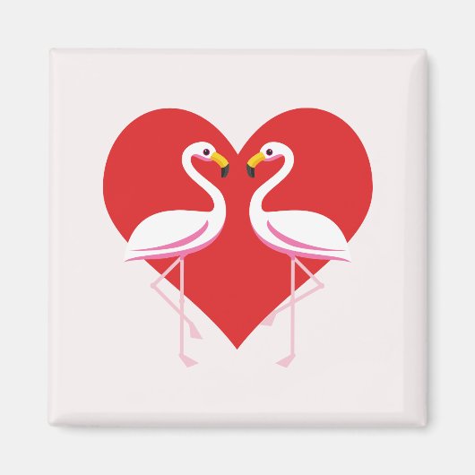 Cute White roze flamingos met rood hart Magneet (Voorkant)