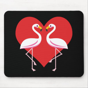 Cute White roze flamingos met rood hart Muismat