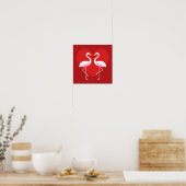 Cute White roze flamingos met rood hart Poster (Keuken)