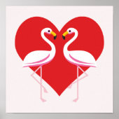 Cute White roze flamingos met rood hart Poster (Voorkant)