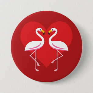 Cute White roze flamingos met rood hart Ronde Button 7,6 Cm