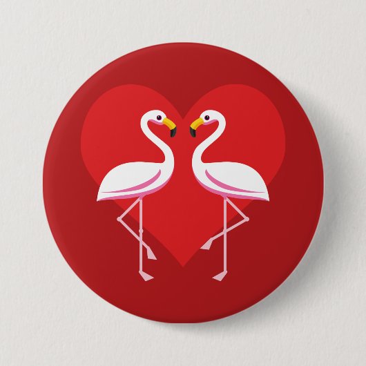 Cute White roze flamingos met rood hart Ronde Button 7,6 Cm (Voorkant)