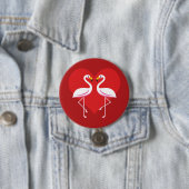 Cute White roze flamingos met rood hart Ronde Button 7,6 Cm (In situ)