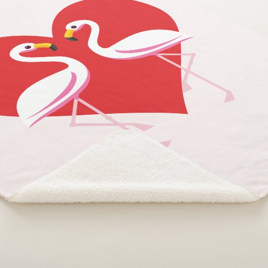Cute White roze flamingos met rood hart Sherpa Deken (3/4)