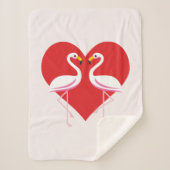 Cute White roze flamingos met rood hart Sherpa Deken (Voorkant)