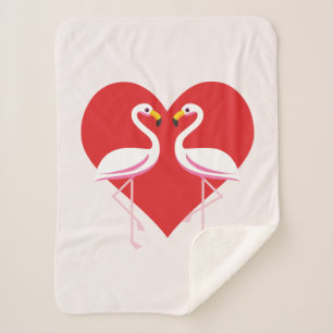 Cute White roze flamingos met rood hart Sherpa Deken