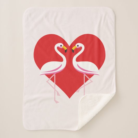 Cute White roze flamingos met rood hart Sherpa Deken (Voorkant)
