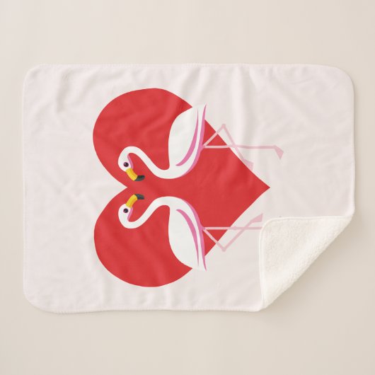 Cute White roze flamingos met rood hart Sherpa Deken (Voorkant (horizontaal))