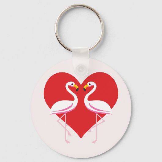 Cute White roze flamingos met rood hart Sleutelhanger (Voorkant)