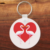 Cute White roze flamingos met rood hart Sleutelhanger (Voorkant)