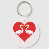 Cute White roze flamingos met rood hart Sleutelhanger (Achterkant)