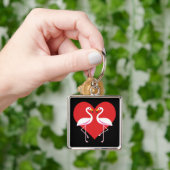 Cute White roze flamingos met rood hart Sleutelhanger (Hand)