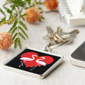 Cute White roze flamingos met rood hart Sleutelhanger (Zijkant)