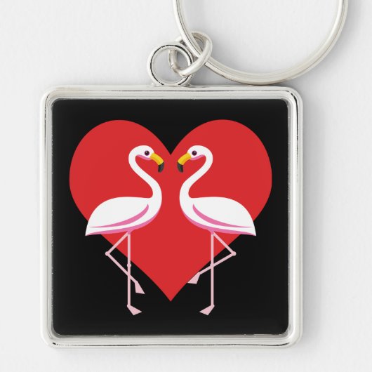 Cute White roze flamingos met rood hart Sleutelhanger (Voorkant)