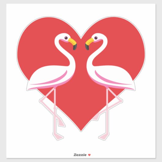 Cute White roze flamingos met rood hart Sticker (Vel)