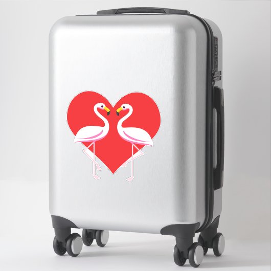 Cute White roze flamingos met rood hart Sticker (Koffer)