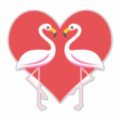 Cute White roze flamingos met rood hart Sticker (Voorkant)