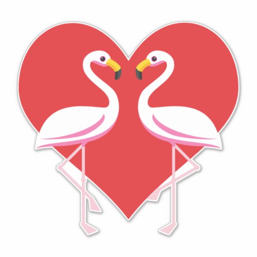 Cute White roze flamingos met rood hart Sticker (Voorkant)