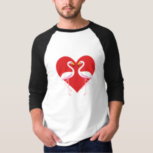 Cute White roze flamingos met rood hart T-shirt