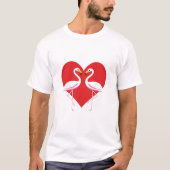 Cute White roze flamingos met rood hart T-shirt (Voorkant)