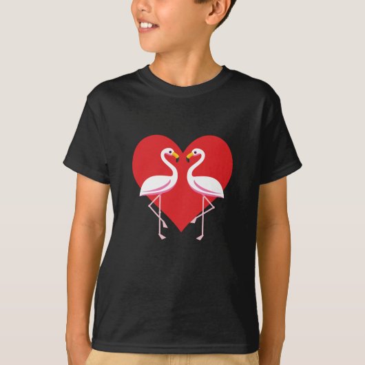 Cute White roze flamingos met rood hart T-shirt (Voorkant)