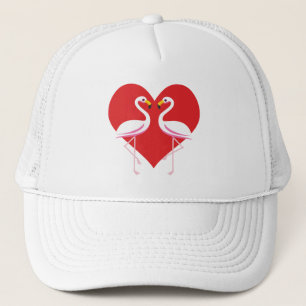 Cute White roze flamingos met rood hart Trucker Pet