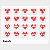 Cute White roze flamingos met rood hart Vierkante Sticker (Vel)