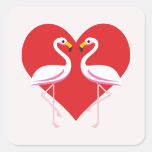 Cute White roze flamingos met rood hart Vierkante Sticker