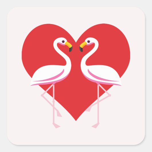 Cute White roze flamingos met rood hart Vierkante Sticker (Voorkant)
