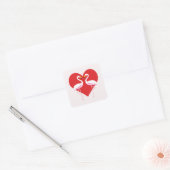 Cute White roze flamingos met rood hart Vierkante Sticker (Envelop)