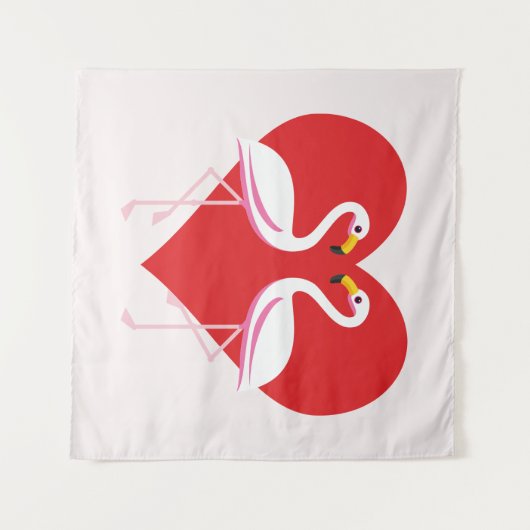 Cute White roze flamingos met rood hart Wandkleed (Voorkant (horizontaal))