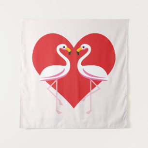 Cute White roze flamingos met rood hart Wandkleed