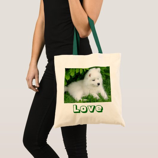 Cute White Samoyed Puppy Dog Canvas Canvas tas (Voorkant (product))