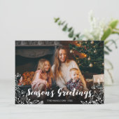Cute White Script Winter Foliage Foto met Kerstmis Kaart (Staand voorkant)