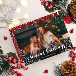 Cute White Script Winter Foliage Foto met Kerstmis Kaart<br><div class="desc">Simpele foto van Christmas card,  featuring a white calligraphy font,  great for light pictures.</div>