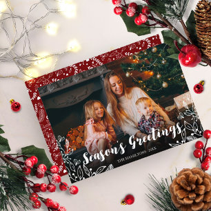 Cute White Script Winter Foliage Foto met Kerstmis Kaart