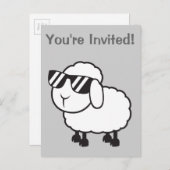 Cute White Sheep Cartoon Uitnodiging Briefkaart (Voorkant / Achterkant)