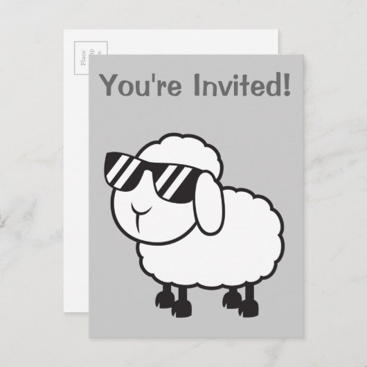 Cute White Sheep Cartoon Uitnodiging Briefkaart (Voorkant / Achterkant)