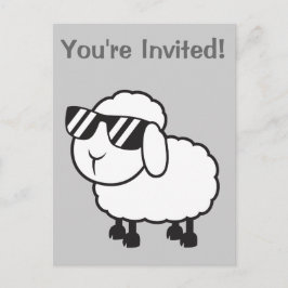 Cute White Sheep Cartoon Uitnodiging Briefkaart