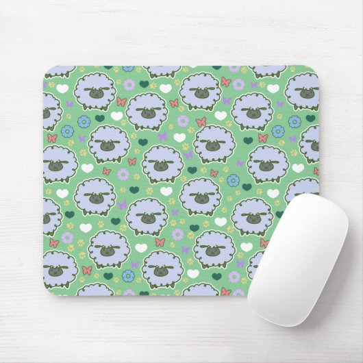 Cute White Sheep Green Pattern Muismat (Met muis)