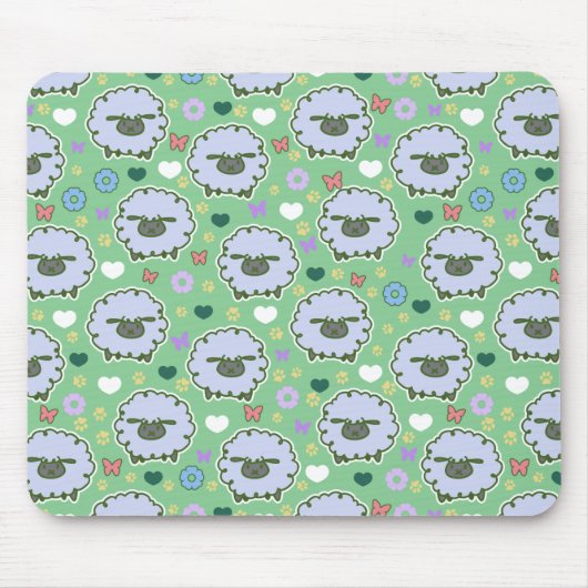 Cute White Sheep Green Pattern Muismat (Voorkant)