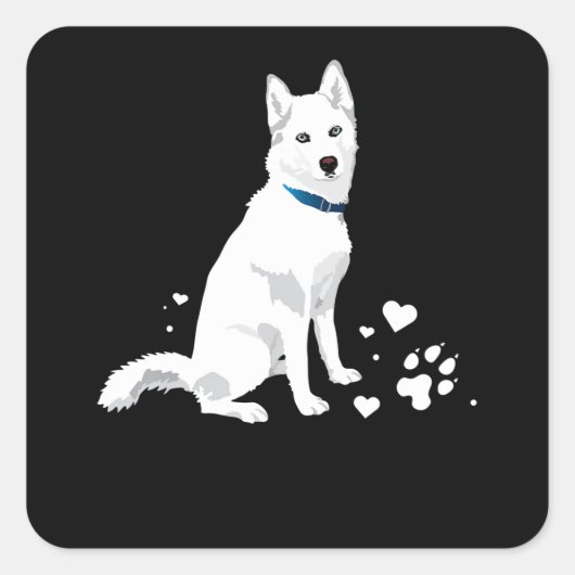 Cute White Siberian Husky - Sweet White Snow Dog Vierkante Sticker (Voorkant)