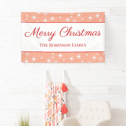 Cute White Snowflake Blush Pink Merry Christmas Spandoek (Insitu)