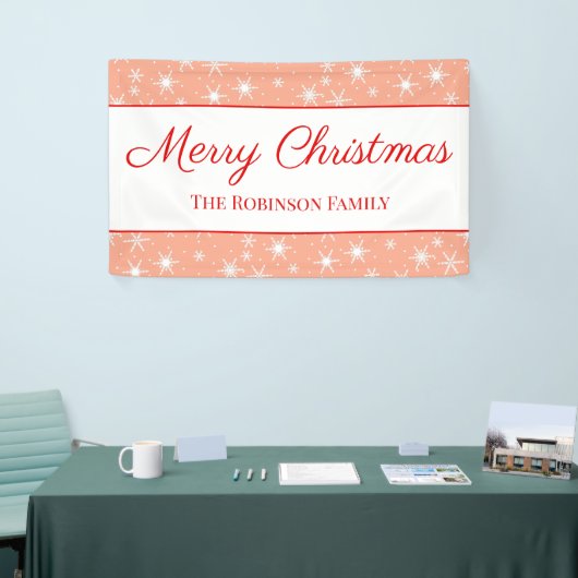 Cute White Snowflake Blush Pink Merry Christmas Spandoek (Beurs)