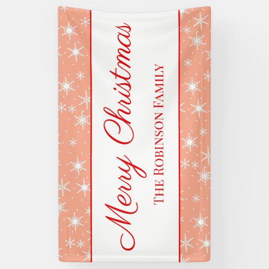 Cute White Snowflake Blush Pink Merry Christmas Spandoek (Verticaal)