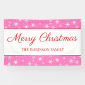 Cute White Snowflake roze kerst Spandoek (Horizontaal)